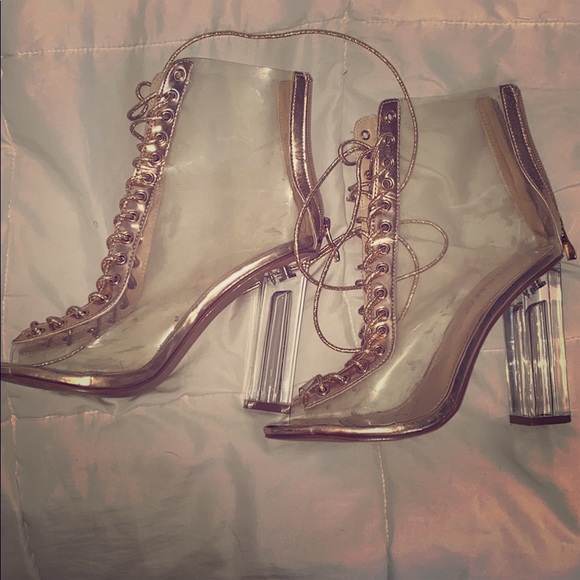 Trendy Transparent Bootie Heels - Picture 1 of 4